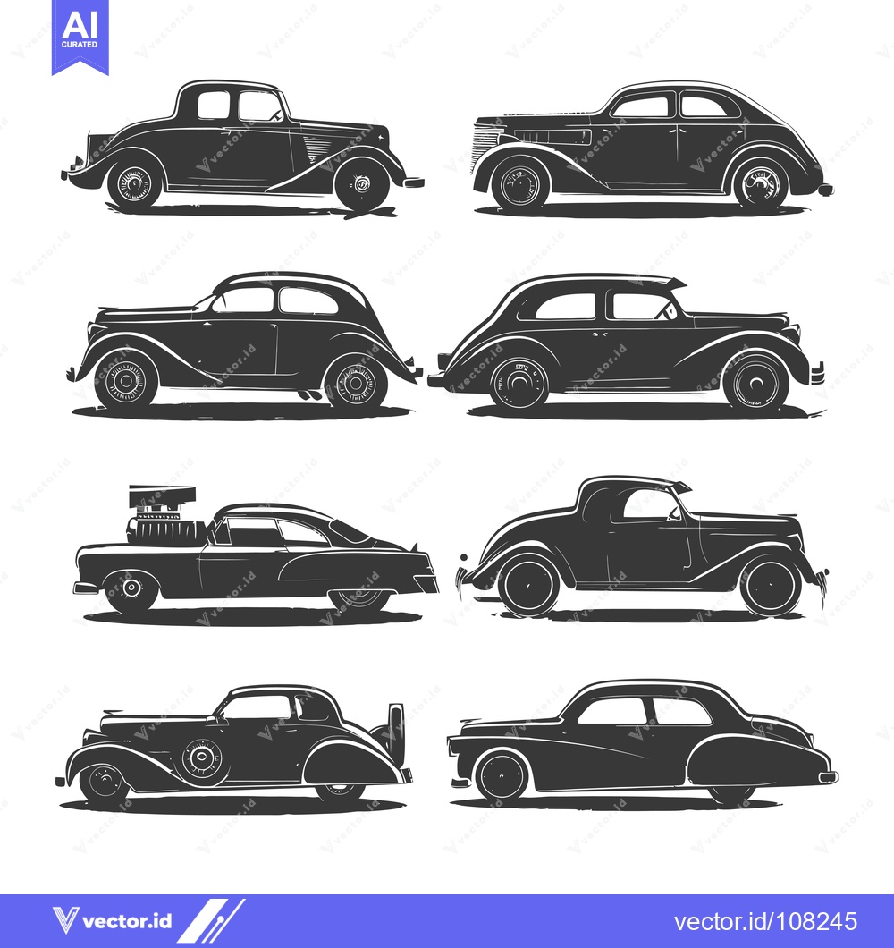 Premium Vector of Vintage Car Silhouettes Collection in Black and White