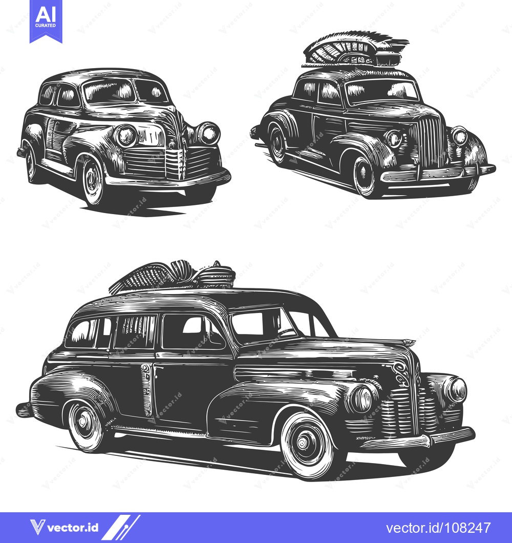 Premium Vector of Vintage Cars with Luggage on Roof Racks