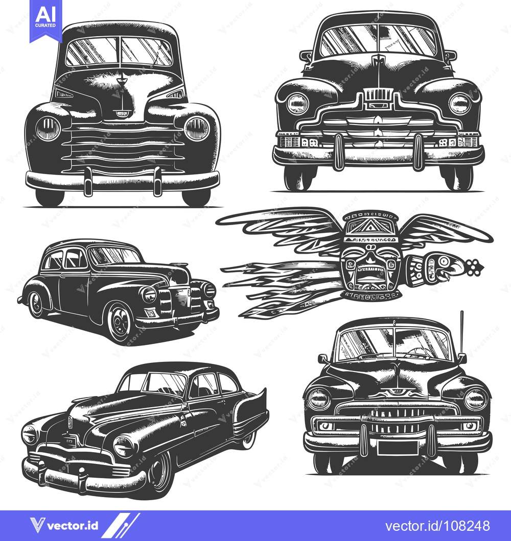 Premium Vector of Vintage Cars with Tribal Design and Flying Eagle