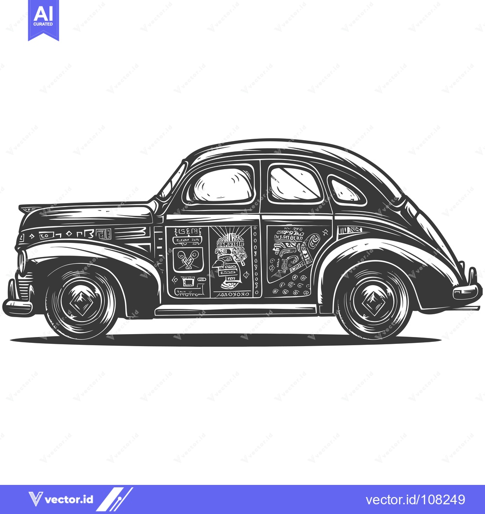Premium Vector of Vintage Car with Aztec-Inspired Graphic Design