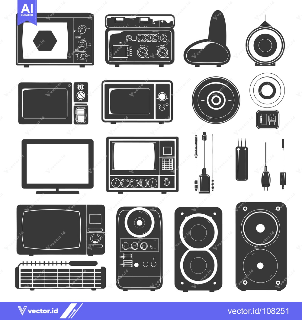 Premium Vector of Vintage Electronics Collection: Retro Televisions, Speakers, and Audio