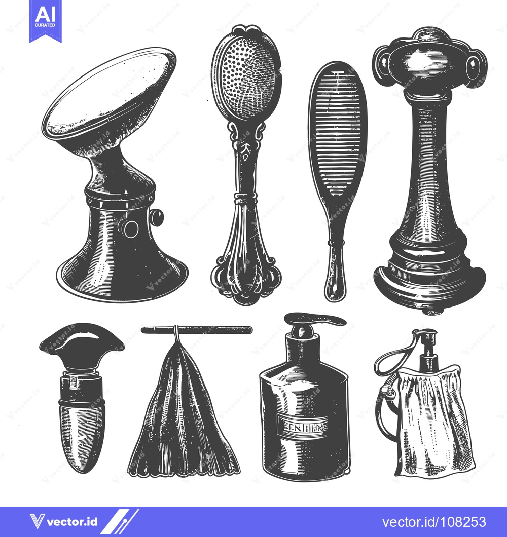 Premium Vector of Vintage Hand Drawn Beauty and Hygiene Accessories