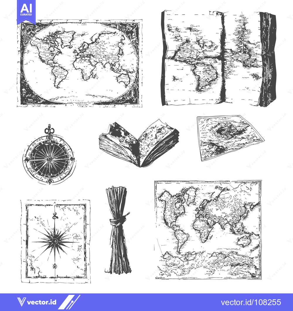 Premium Vector dari Vintage Hand-Drawn Illustration of Navigation Tools