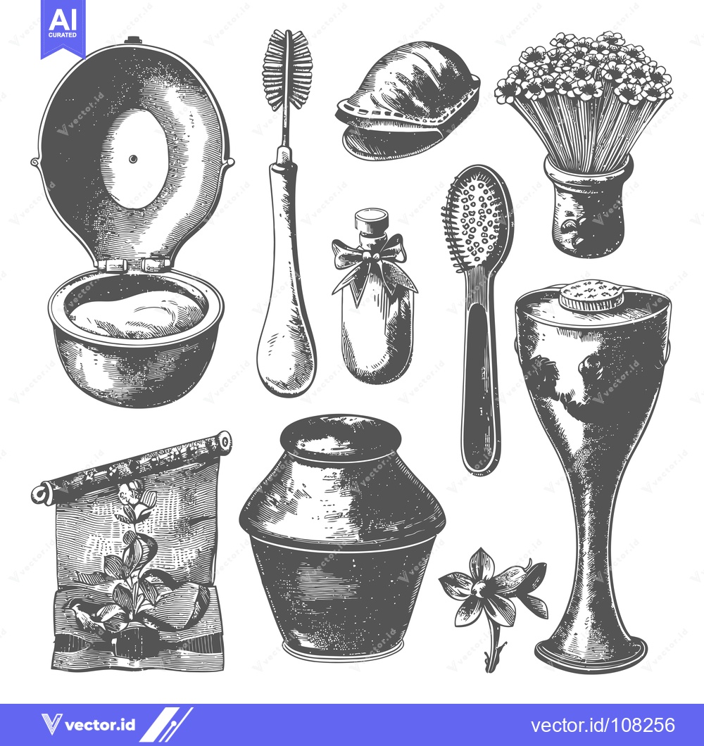 Premium Vector of Vintage Hand-Drawn Illustration of Various Household Items and Flowers
