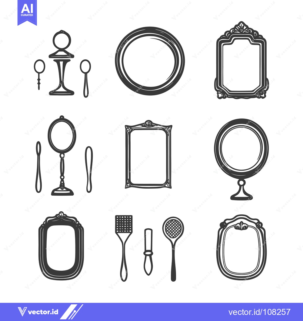 Premium Vector dari Vintage Hand-Drawn Set of Mirrors, Combs and Brushes