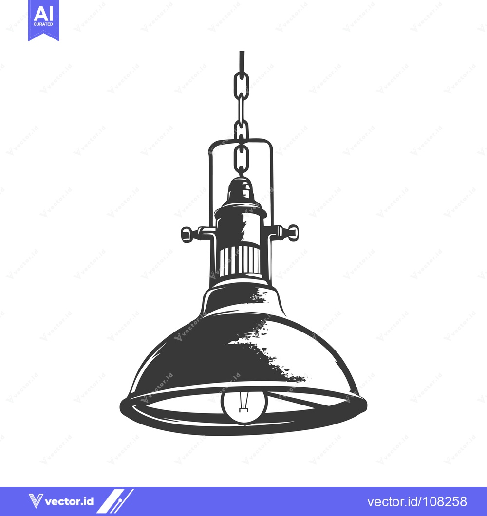 Premium Vector of Vintage Hanging Lamp with Chain and Lightbulb