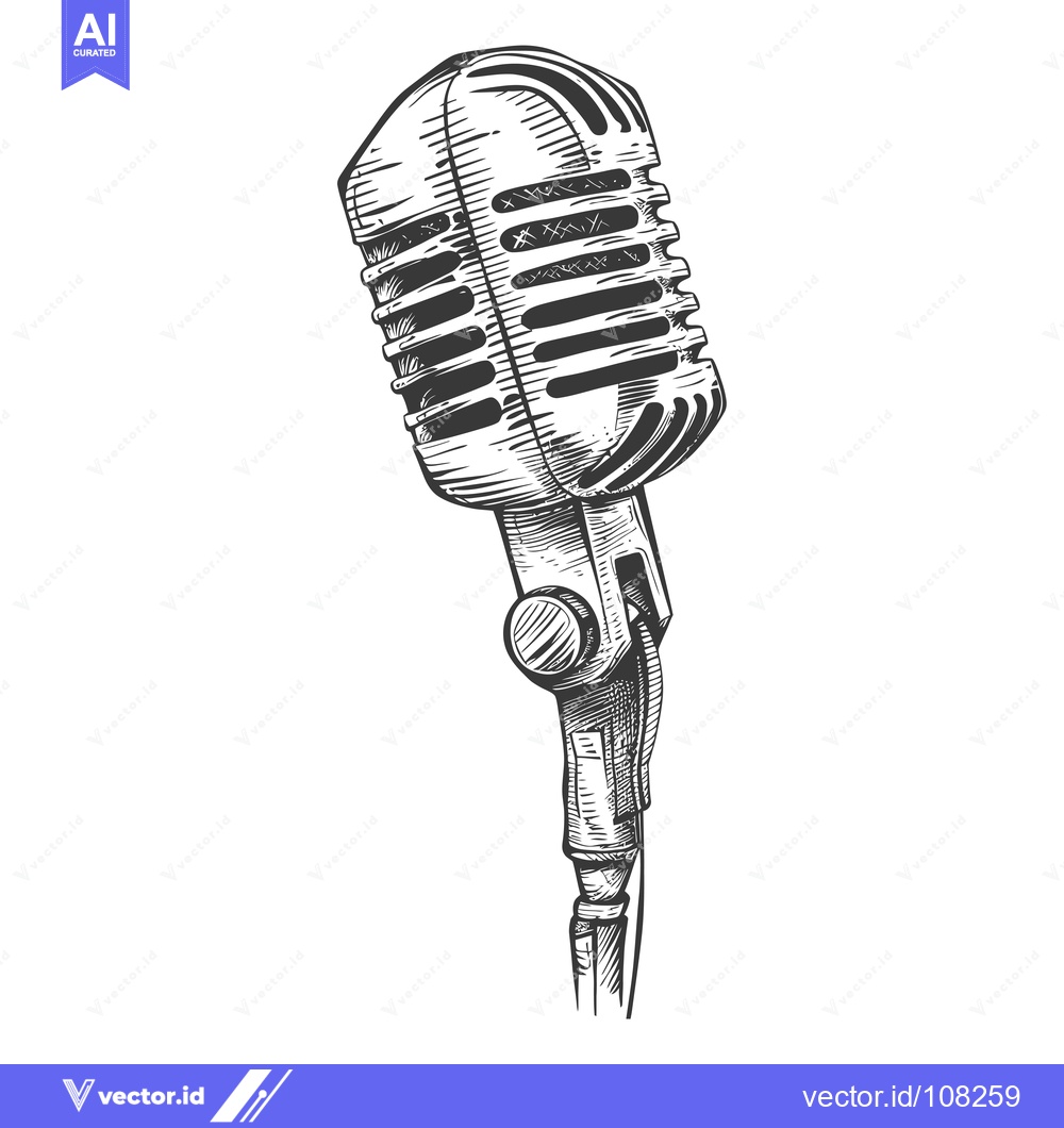 Premium Vector of Vintage Microphone Hand-Drawn Sketch with Detailed Features