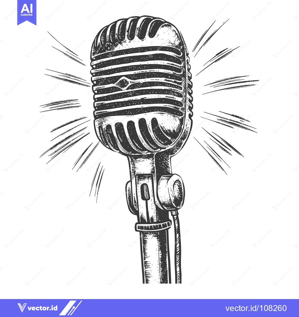 Premium Vector dari Vintage Microphone with Radial Lines Sketch