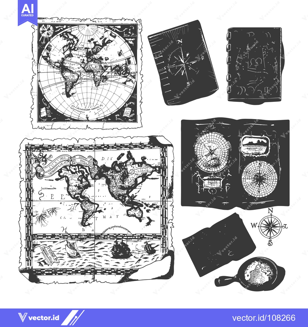 Premium Vector of Vintage Navigation Tools and Maps for Exploration
