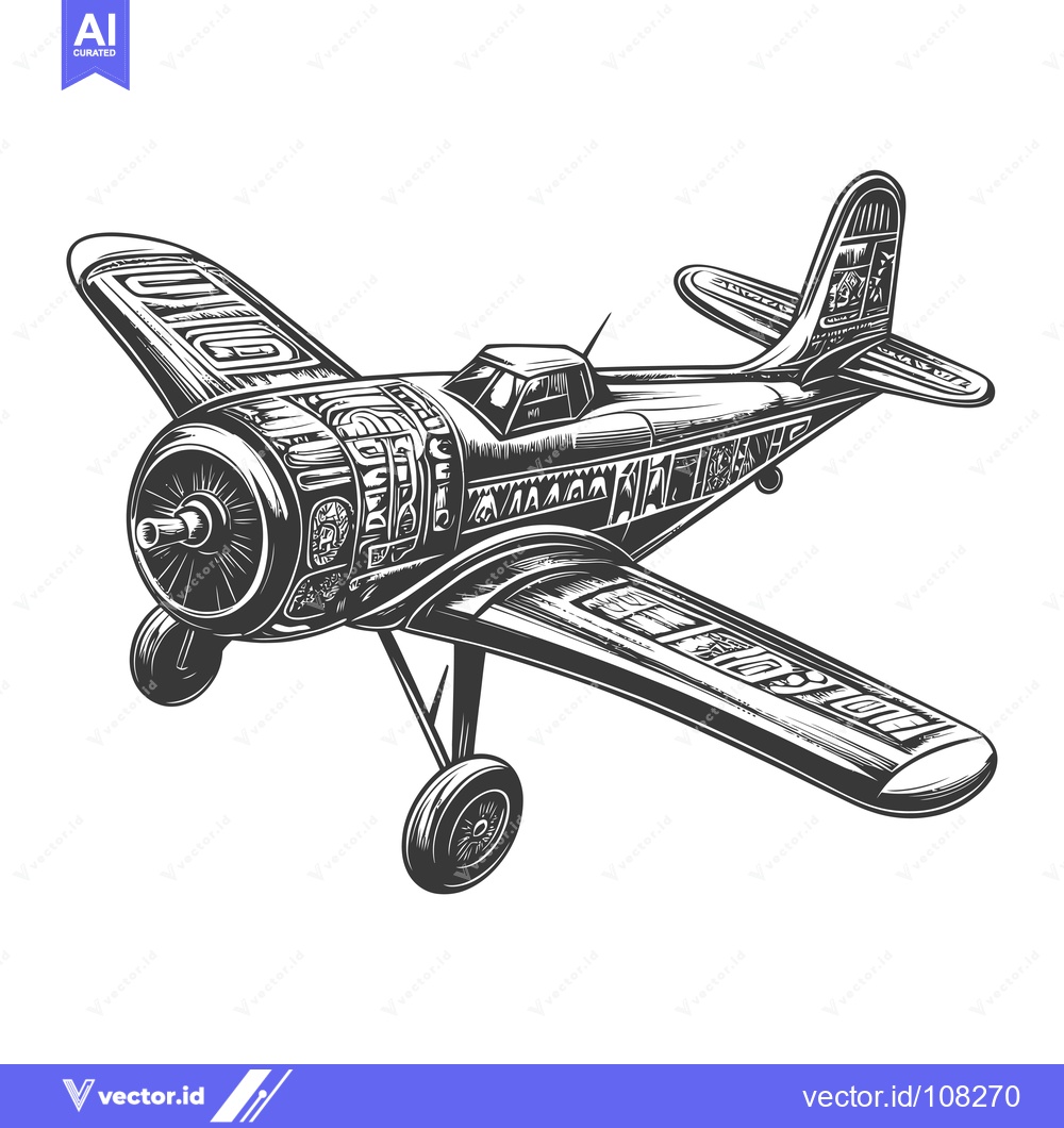Premium Vector of Vintage Propeller Airplane with Detailed Engine Illustration