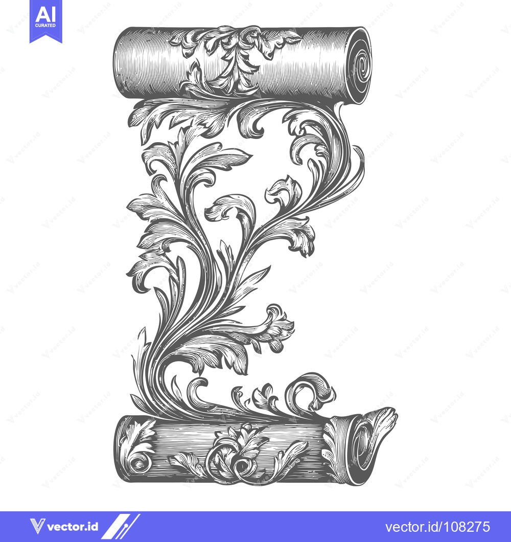 Premium Vector dari Vintage Scroll with Flourishes and Leaves