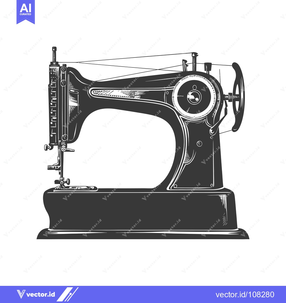 Premium Vector of Vintage Sewing Machine with Hand Wheel and Needle