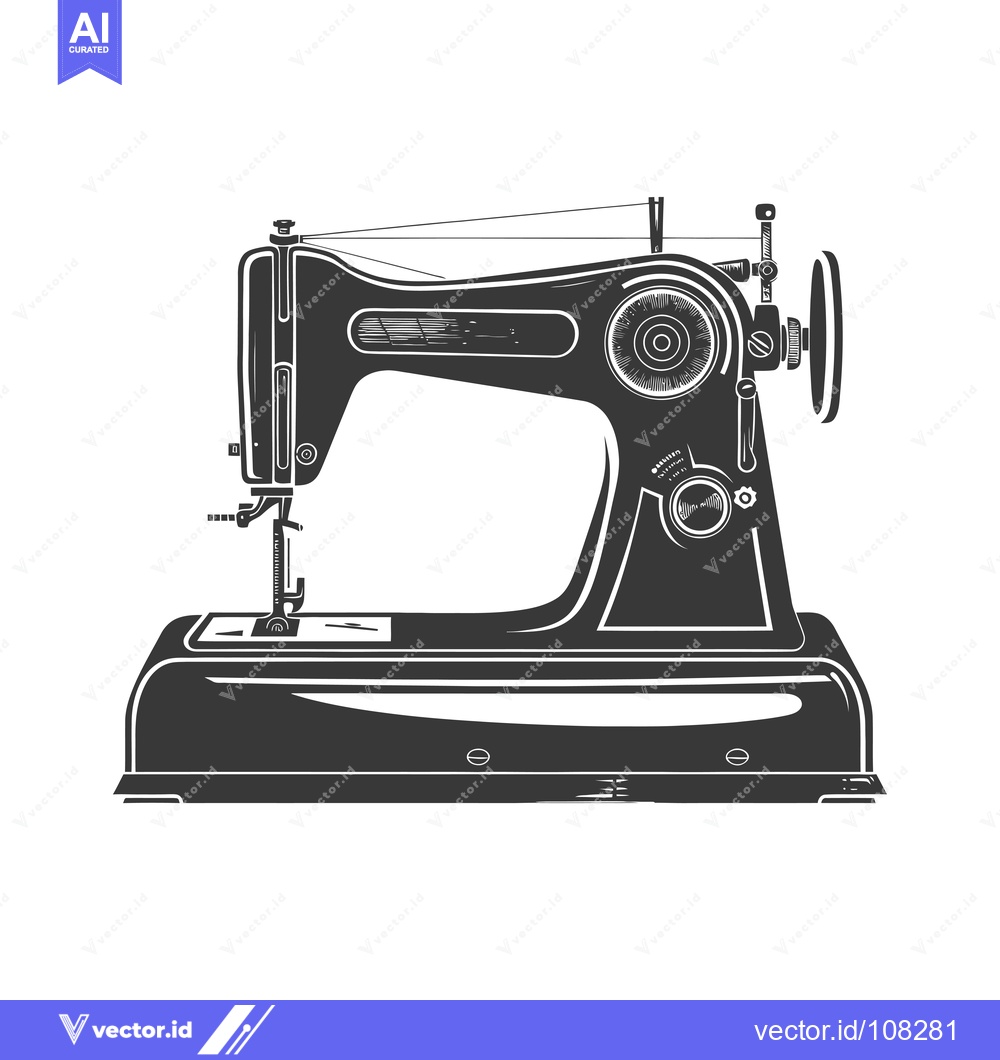 Premium Vector of Vintage Sewing Machine with Thread and Foot Pedal