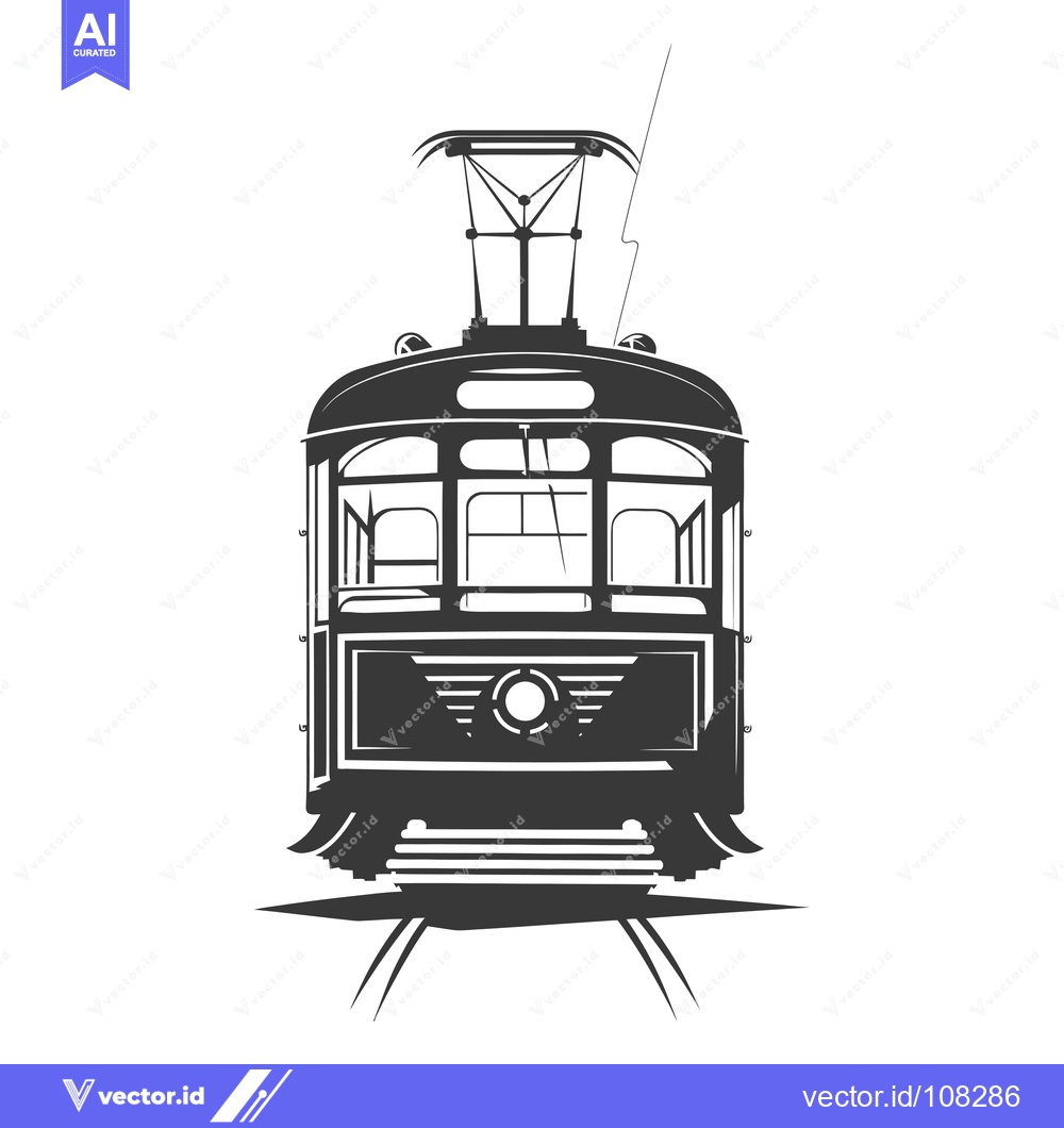 Premium Vector of Vintage Tramway Front View Silhouette