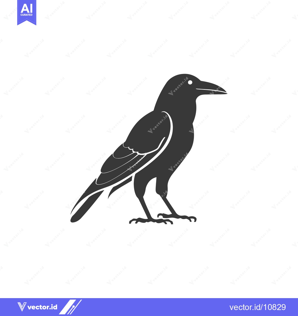 Premium Vector dari A Black Crow Silhouette Facing Right, in Profile
