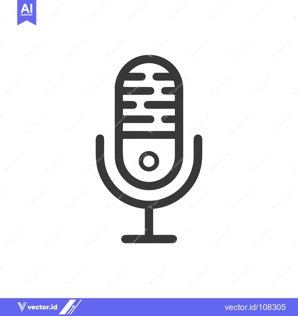 Premium Vector dari Minimalist Microphone Icon: Retro Style, Dark Gray Outline on White Ba
