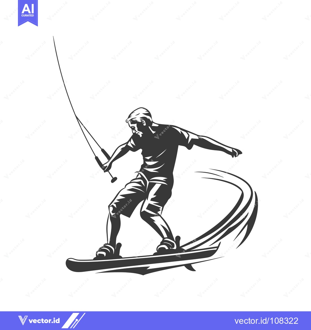 Premium Vector dari Wakeboarder Performing a Trick with a Wakeboard and Rope