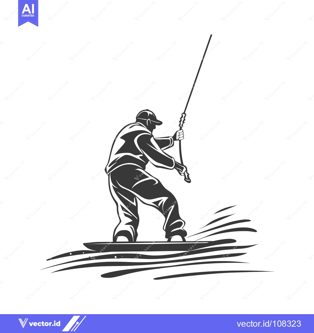 Premium Vector dari Wakeboarding Silhouette with Rider Holding Rope