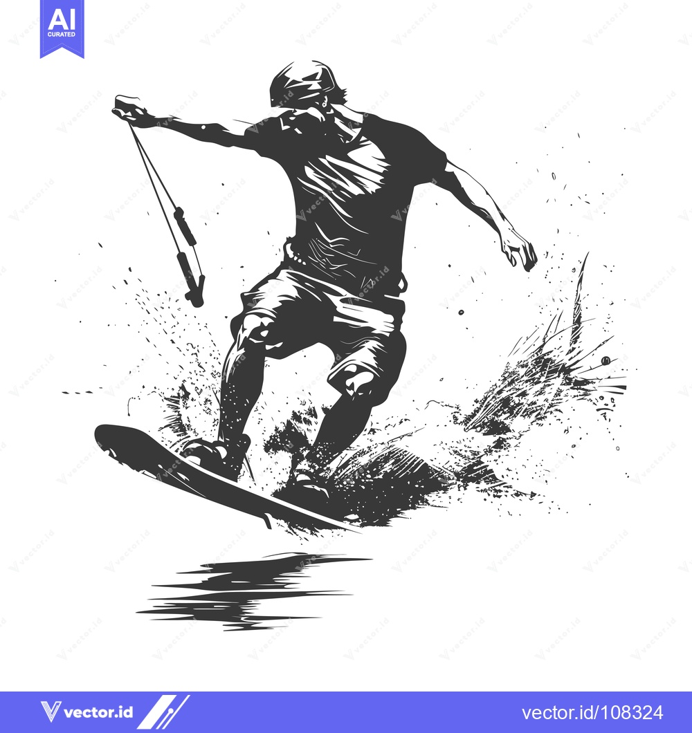 Premium Vector of Wakeboarding Silhouette with Splashing Water