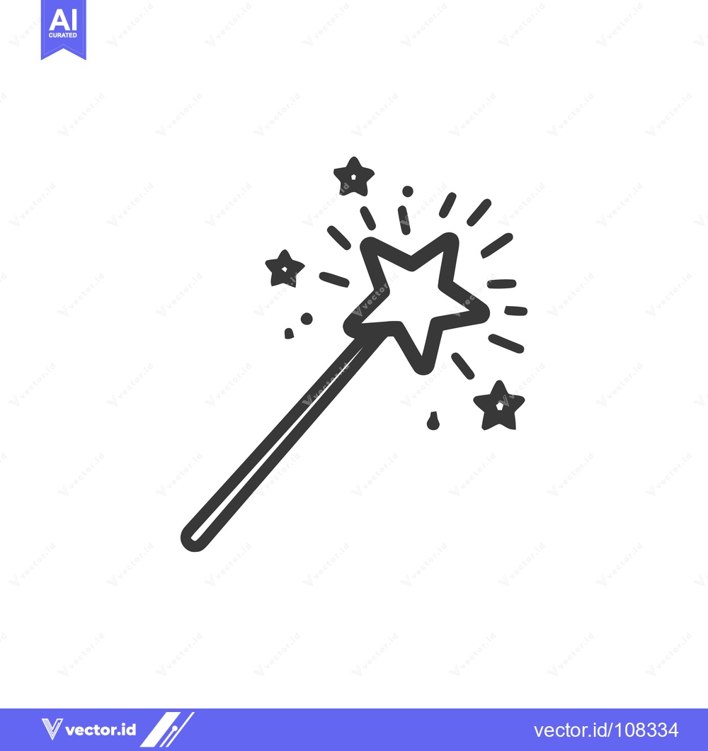 Premium Vector dari Whimsical Magic Wand Icon with Sparkling Stars on White Background