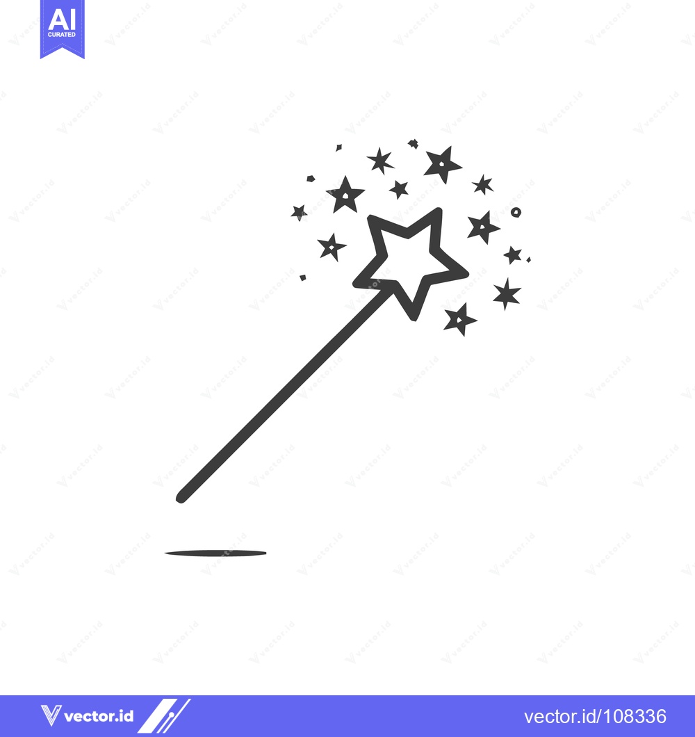 Premium Vector dari Minimalist Magic Wand Icon with Star Burst and Shadow