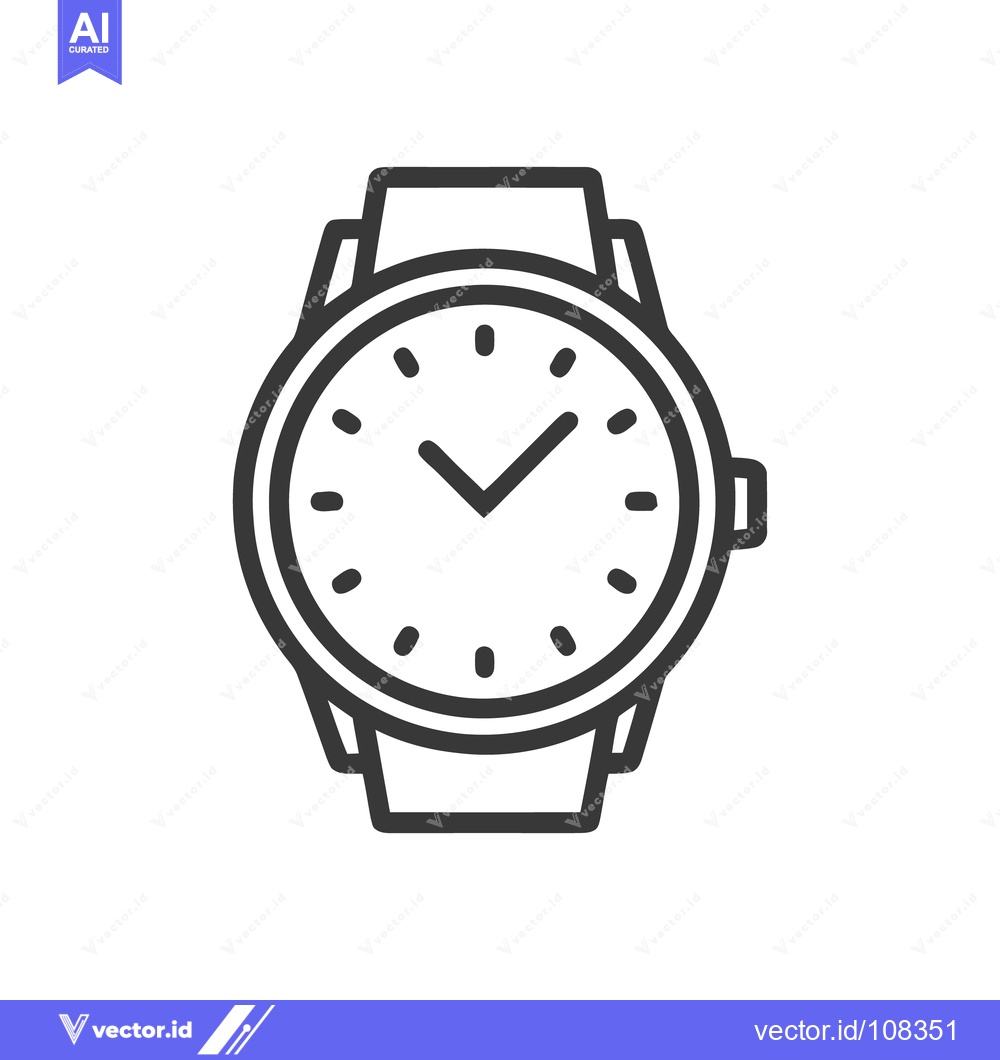 Premium Vector dari Minimalist Watch Icon: Classic Timepiece Design with Bold Outline and