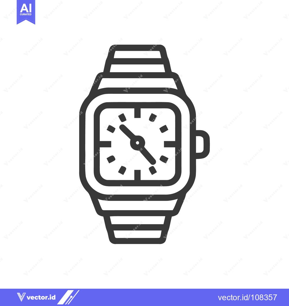 Premium Vector of Minimalist Watch Icon: Square Face, Bracelet Style, Timepiece Design