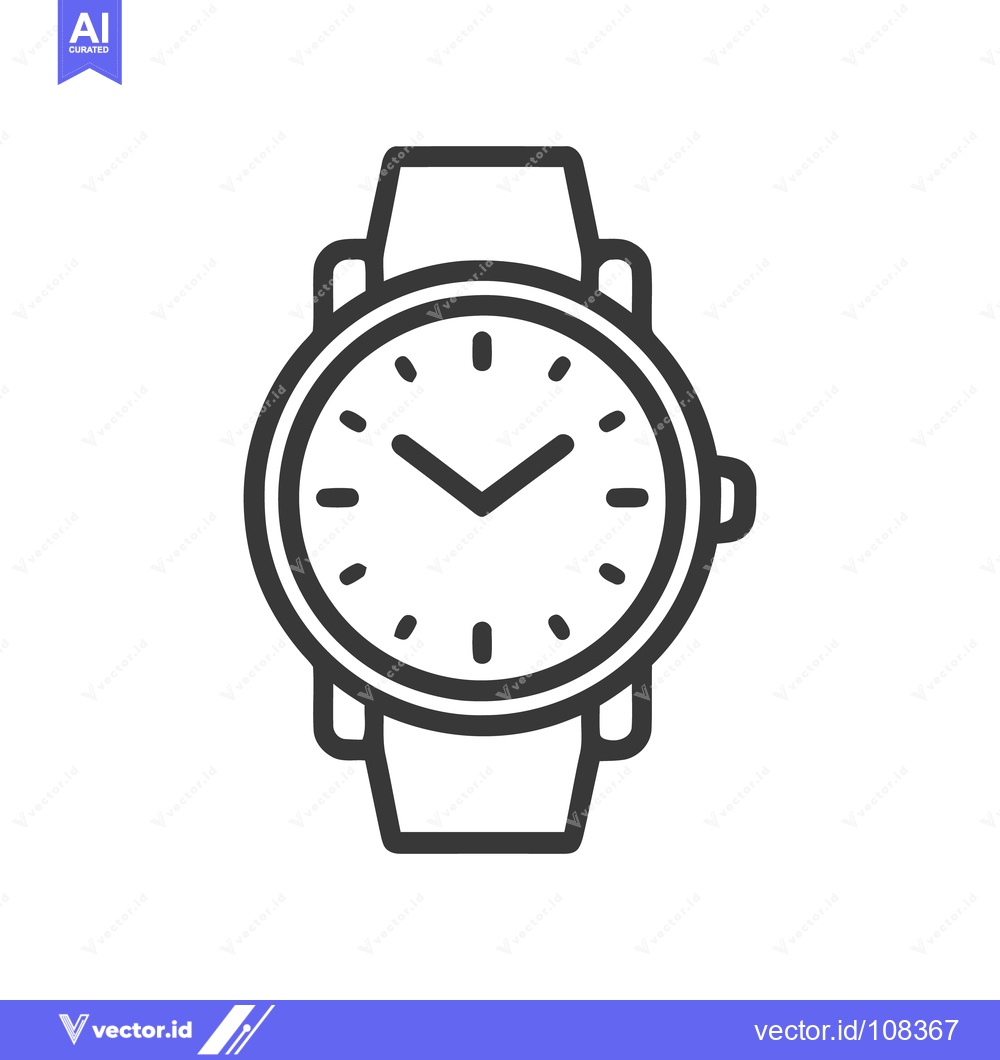 Premium Vector dari Minimalist Watch Icon: Classic Timepiece with Leather Strap Design