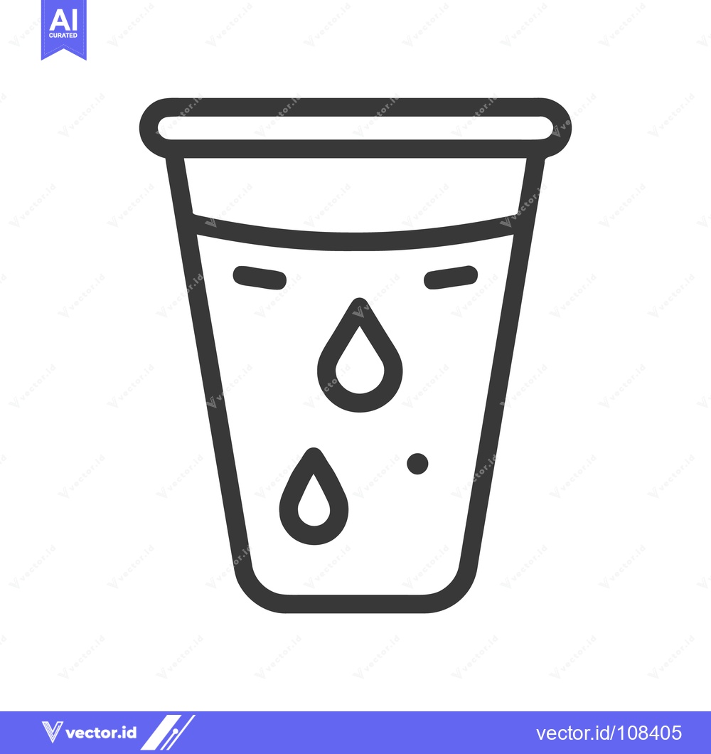 Premium Vector dari Minimalist Water Glass Icon with Droplets, Clean Line Art Design