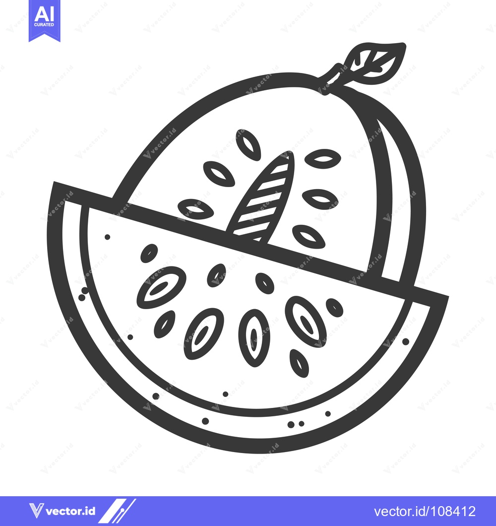 Premium Vector dari Watermelon Slice with Seeds and a Leaf