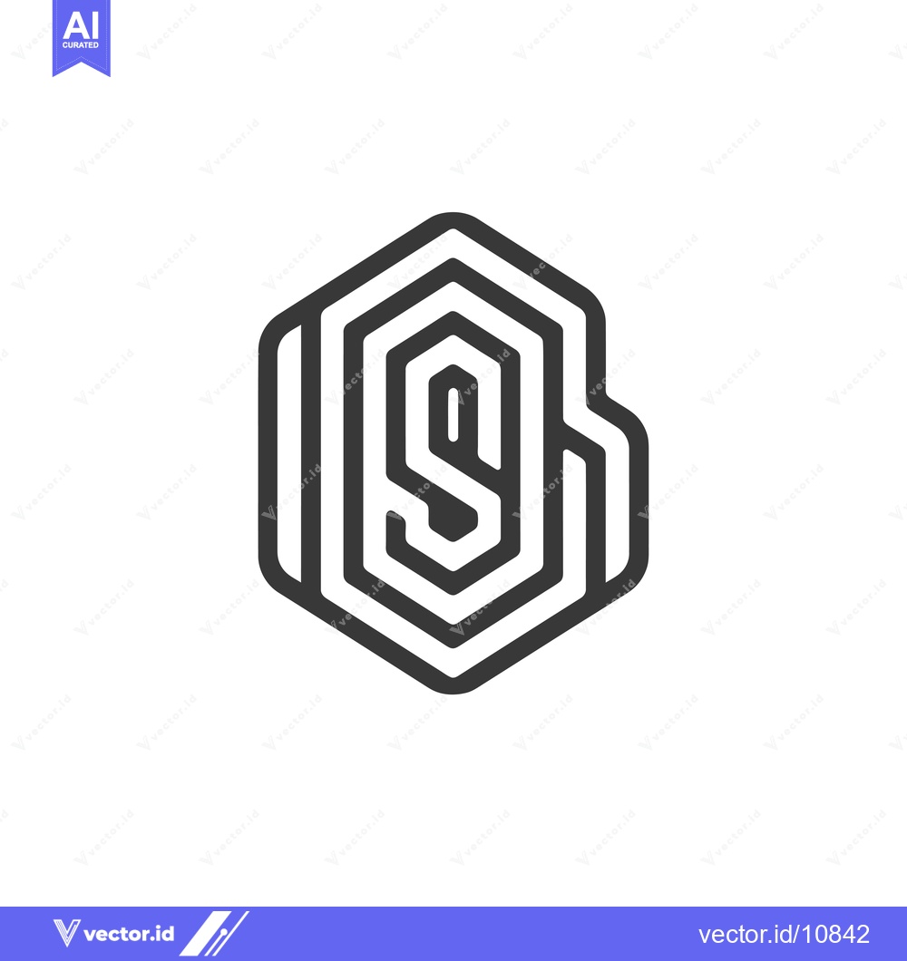 Premium Vector dari A Black Line Art Graphic of a Hexagon with a Letter 'B' in the Center