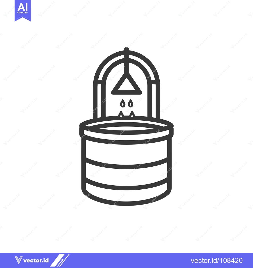 Premium Vector of Water Well with a Bucket and Droplets Falling