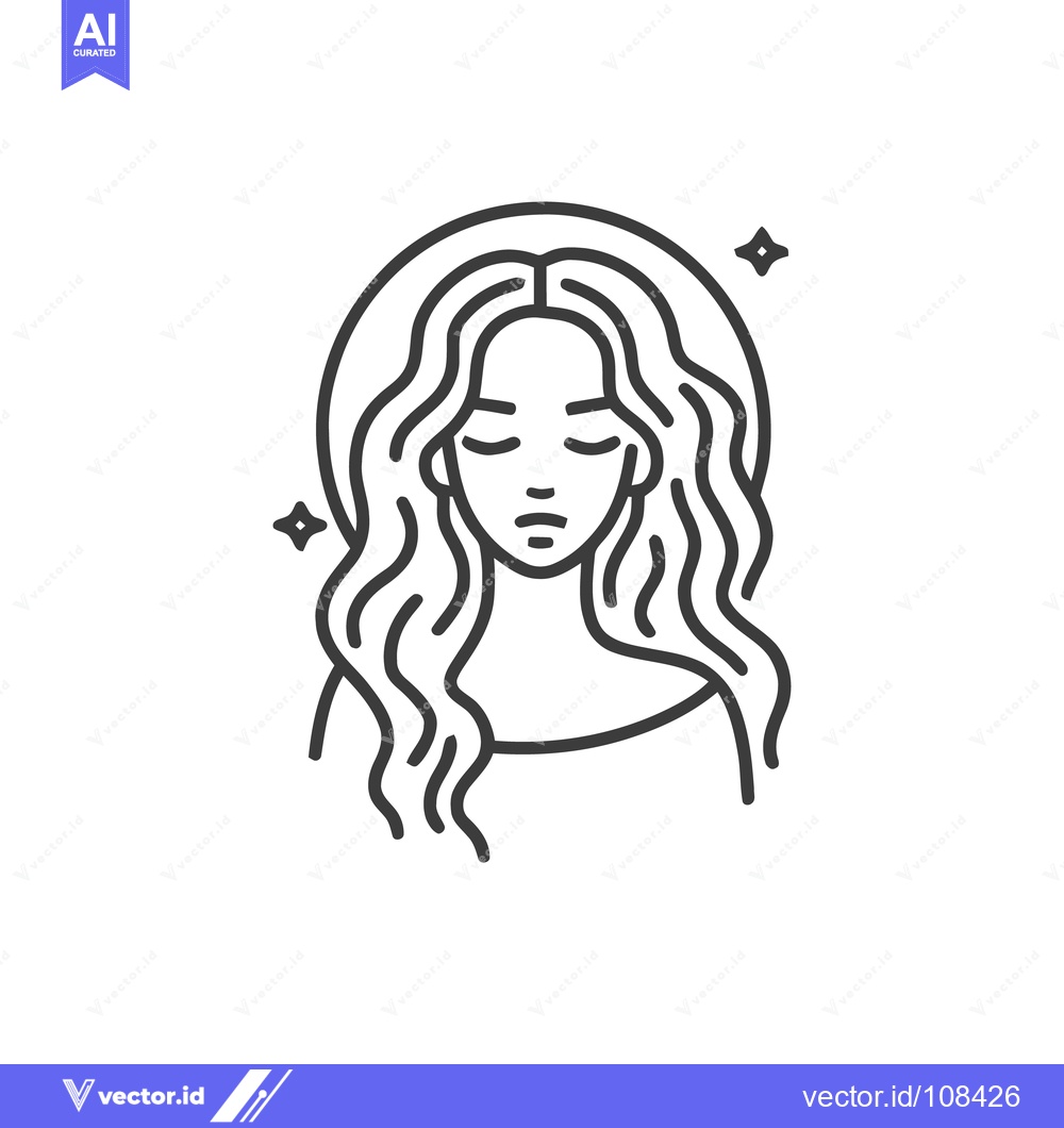Premium Vector of Minimalist Line Art: Serene Woman with Flowing Hair and Sparkling Star