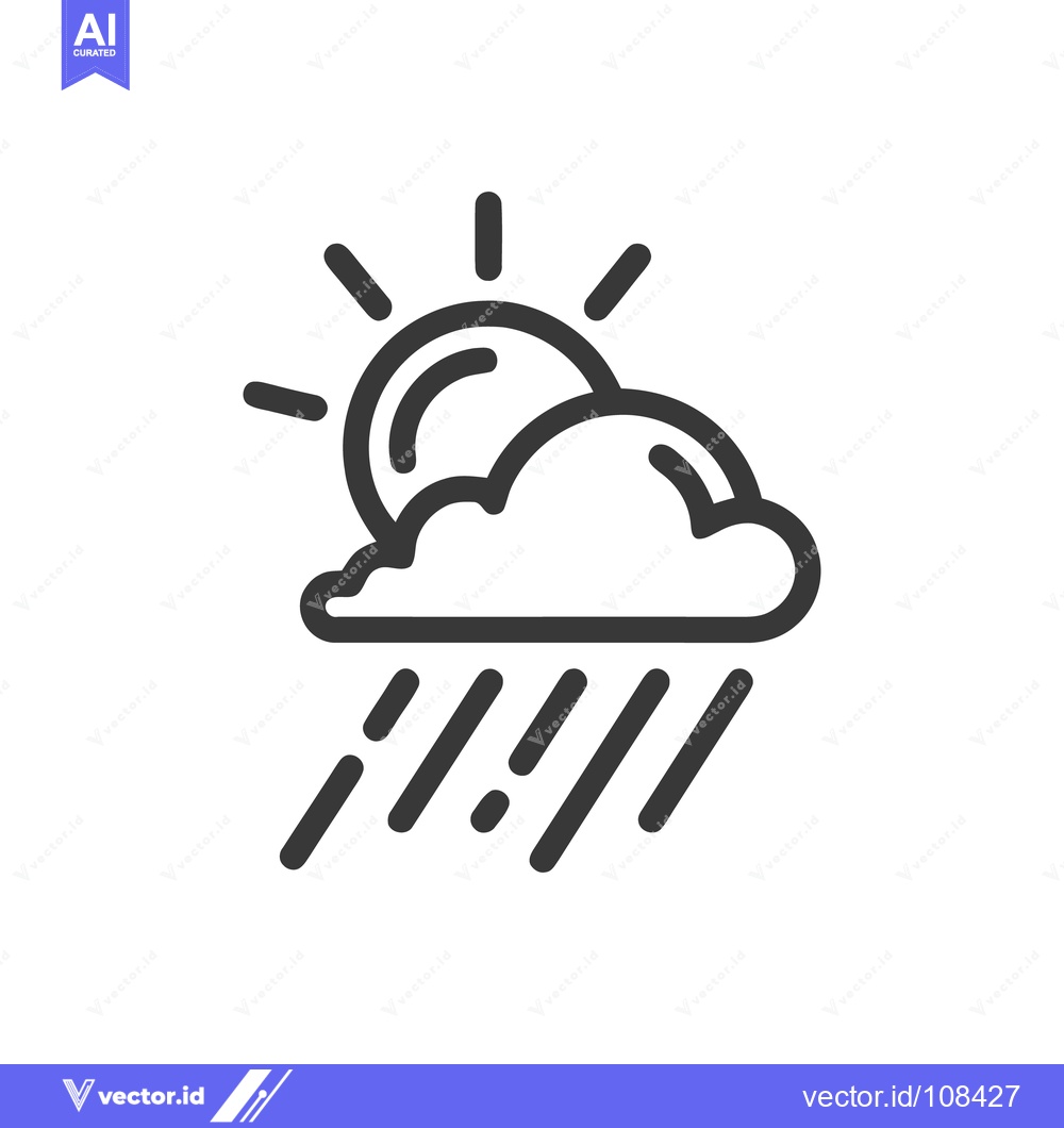 Premium Vector dari Minimalist Icon of Sun Partially Obscured by Rain Cloud with Falling R