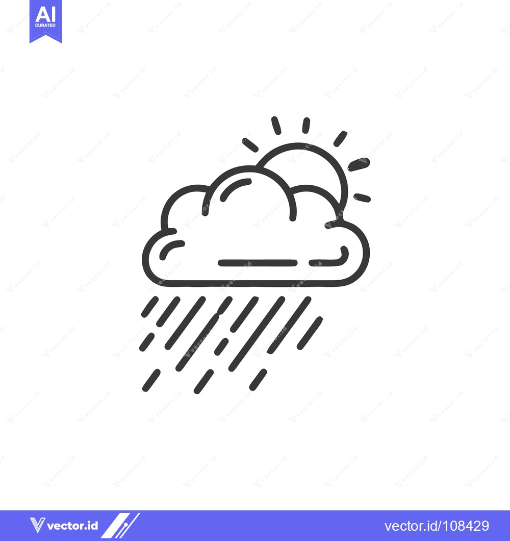 Premium Vector of Minimalist Icon of Sun Peeking Behind Rain Cloud, Weather Concept
