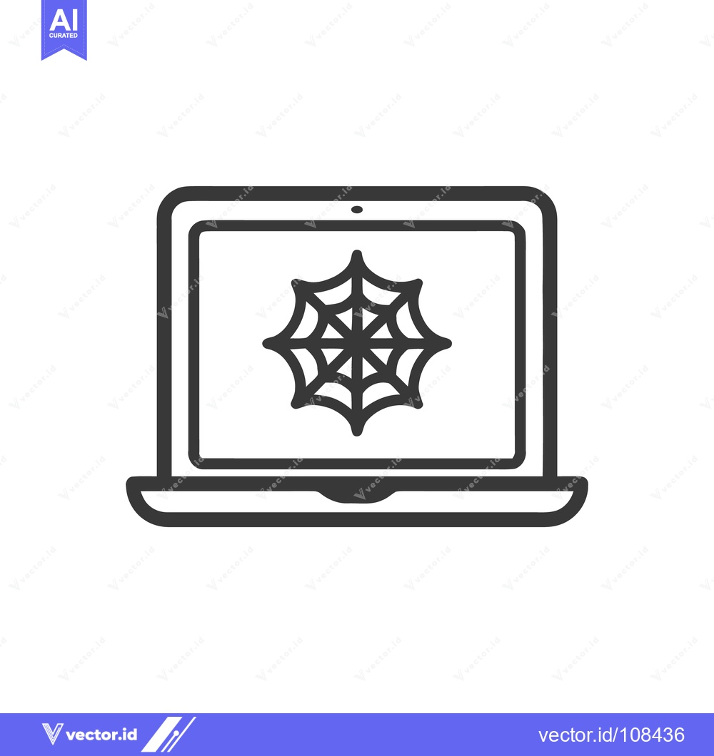 Premium Vector of Laptop Displaying a Spiderweb: Digital Threat, Cybersecurity Concept,