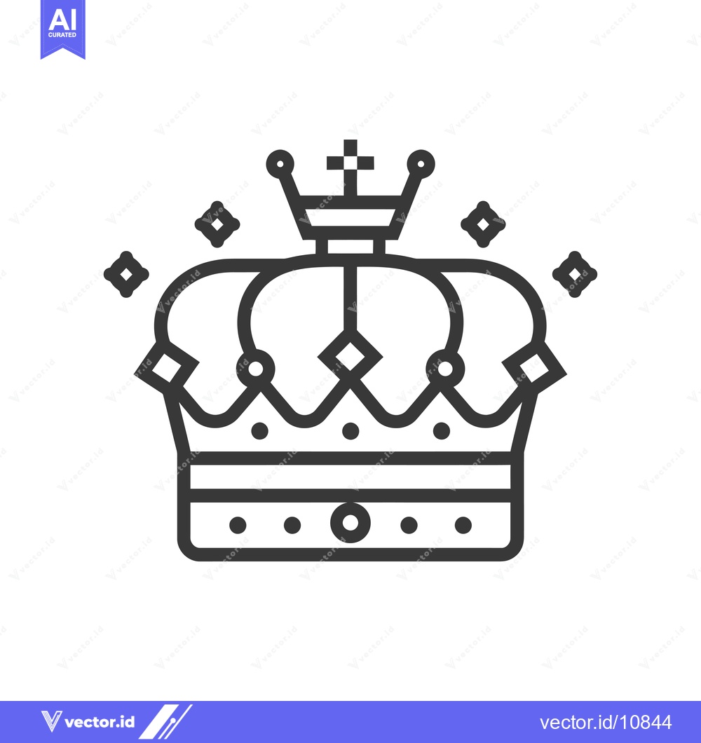 Premium Vector of A Black Line Art Illustration of a Crown With a Cross on Top
