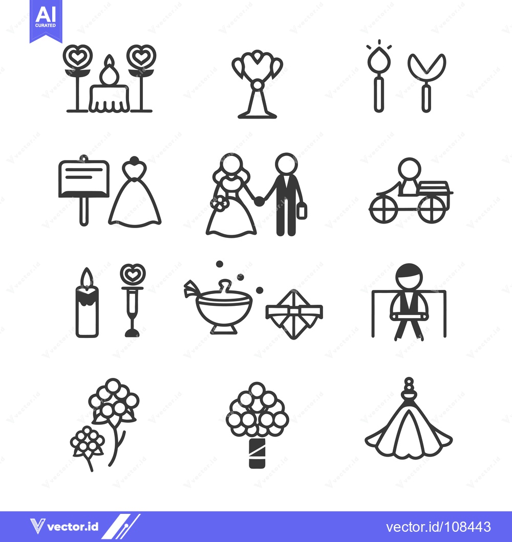 Premium Vector dari Wedding Ceremony and Reception Icon Set