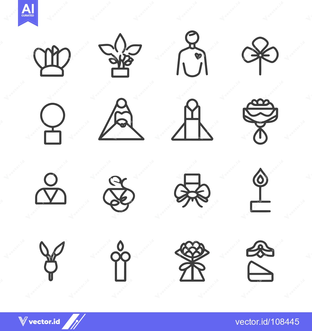 Premium Vector dari Wedding Ceremony Outline Icon Set