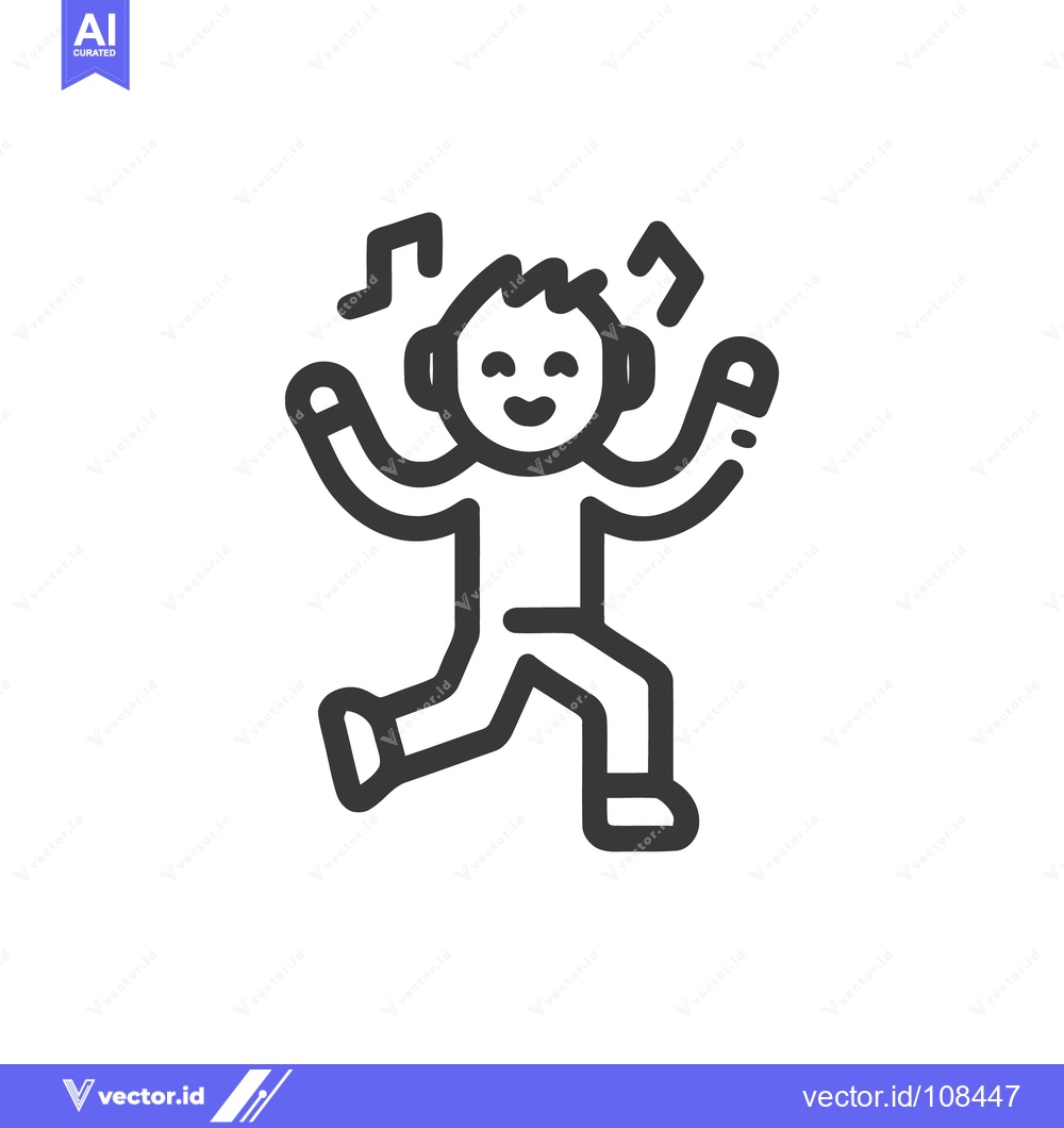 Premium Vector dari Joyful Dancing Icon: Cheerful Figure with Headphones and Music Notes
