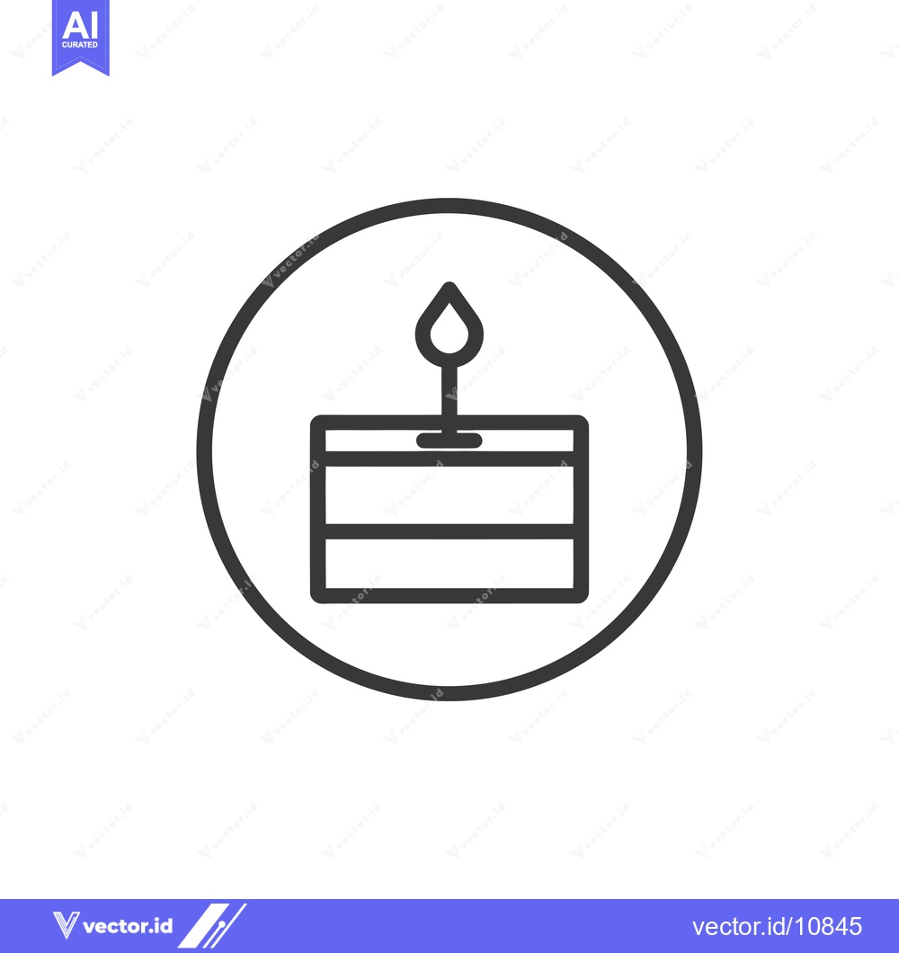 Premium Vector of A black line drawing of a birthday cake with a single candle in a circ