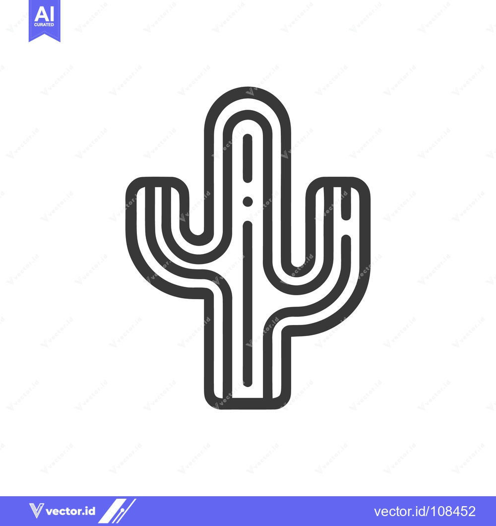 Premium Vector of Minimalist Cactus Icon: Bold Outline, Desert Plant Symbol
