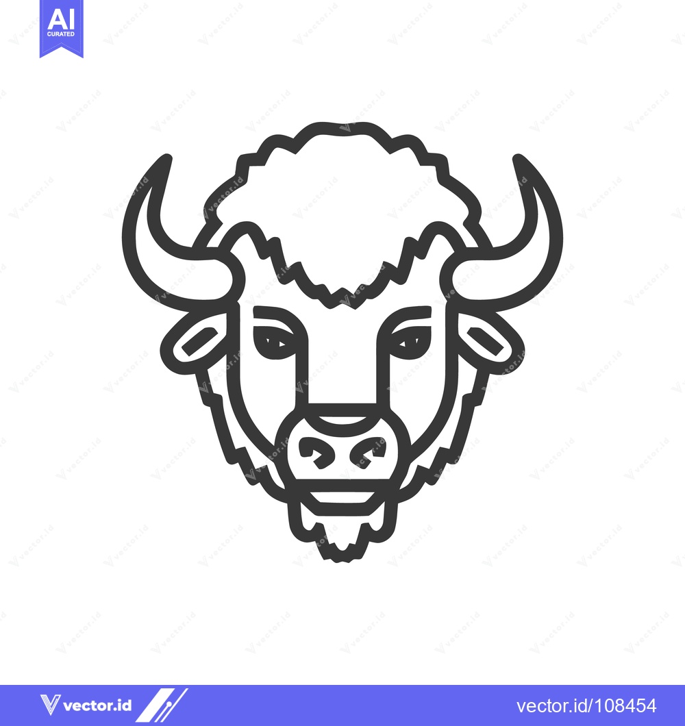 Premium Vector dari Minimalist Bison Head Icon: Bold Outline, Wildlife Symbol, Vector Illu