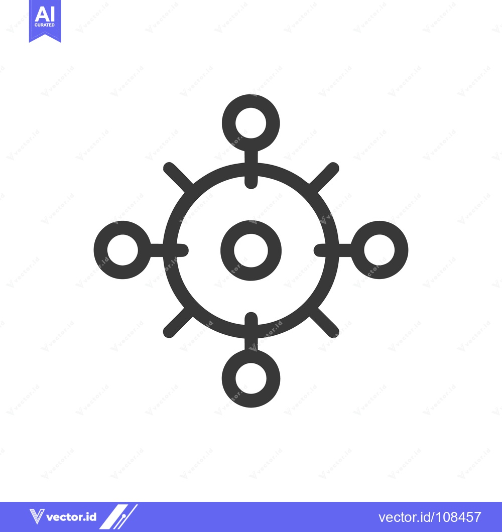 Premium Vector of Centralized Network Connection Icon: Hub with Four Nodes, Dark Gray on