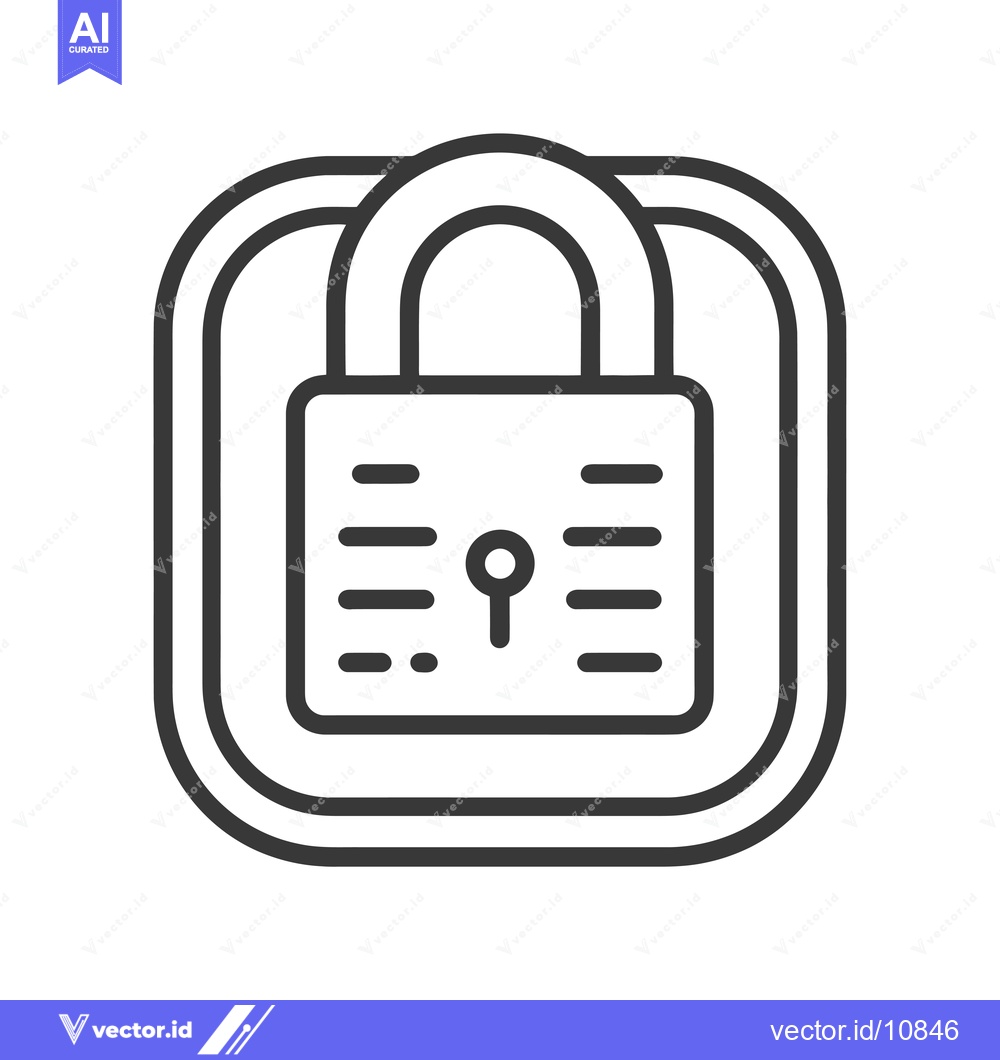 Premium Vector of A  black line drawing of a closed padlock with a double square outline