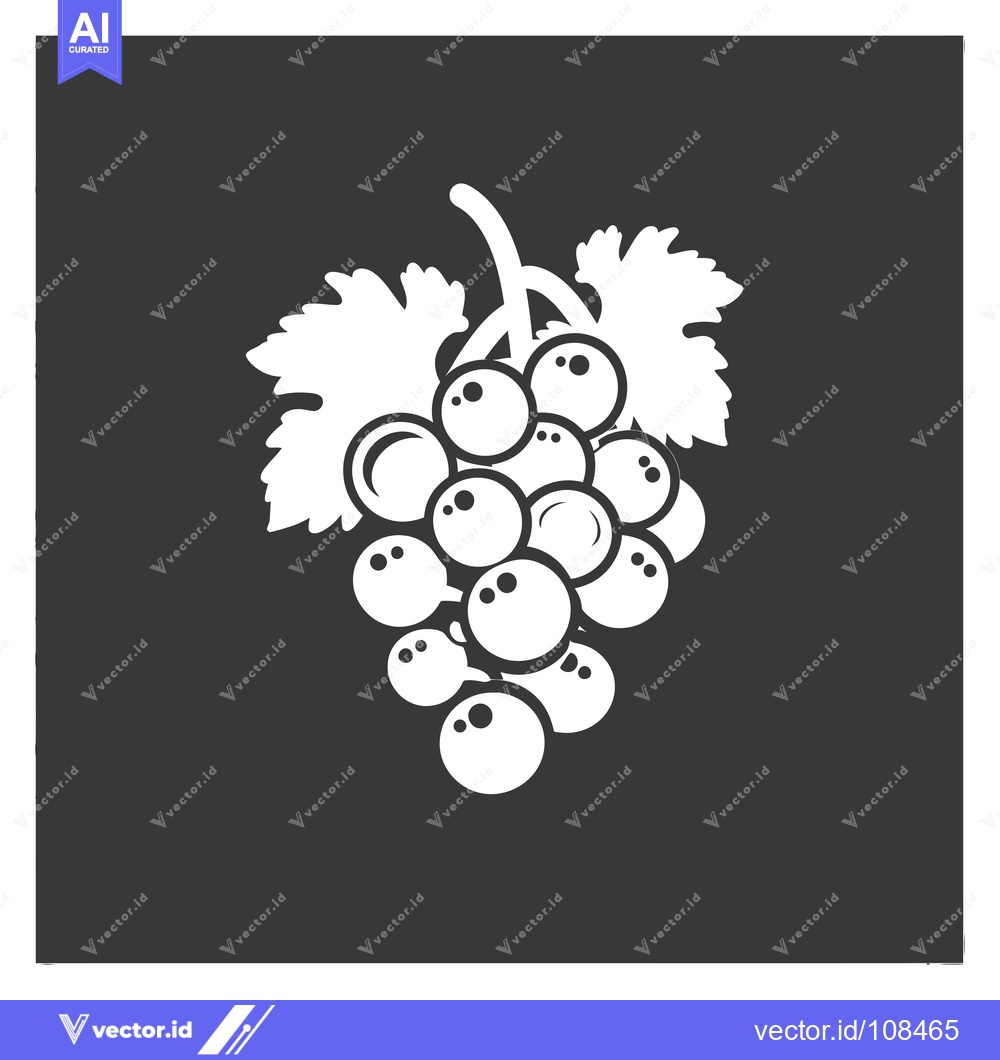 Premium Vector of White Grape Bunch with Stem and Leaves on Black Background