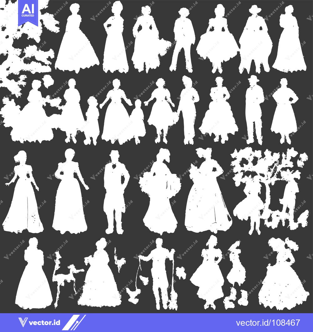 Premium Vector dari White Silhouettes of People in Various Poses and Settings
