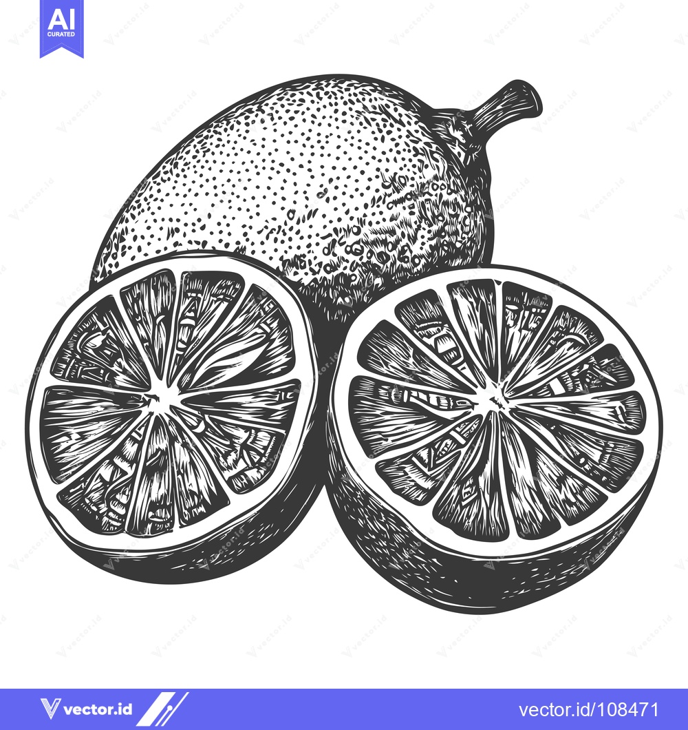 Premium Vector dari Whole and Sliced Lemon with Detailed Sketch Style