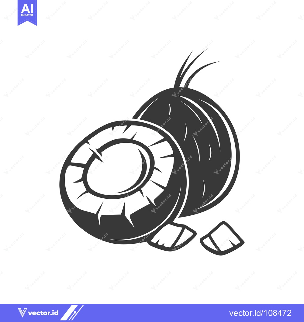 Premium Vector of Whole Coconut, Half Coconut, and Coconut Pieces