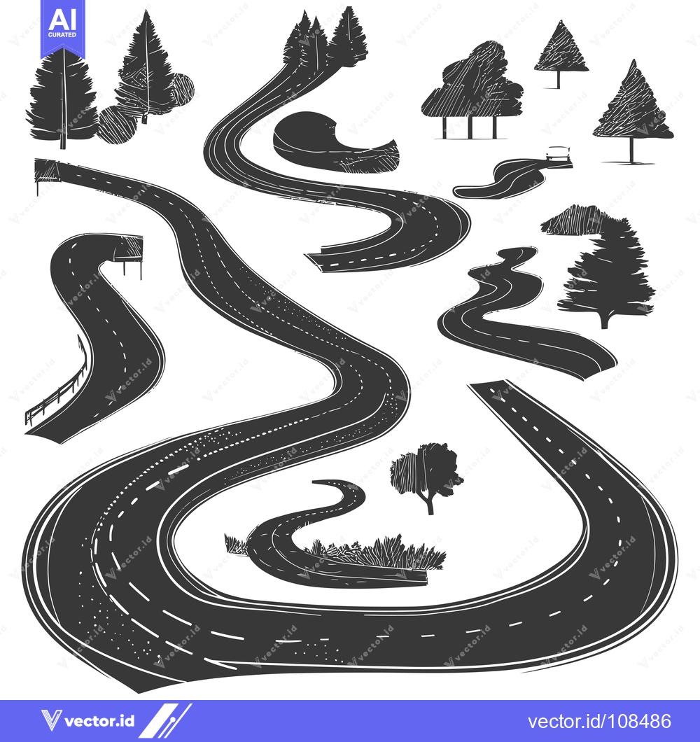 Premium Vector dari Winding Road Through a Forested Landscape